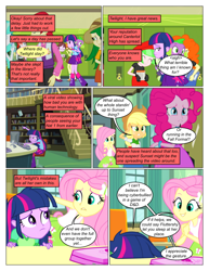 Size: 612x792 | Tagged: safe, artist:greatdinn, artist:newbiespud, edit, edited screencap, screencap, applejack, crimson napalm, drama letter, fluttershy, nolan north, paisley, pinkie pie, spike, watermelody, dog, comic:friendship is dragons, equestria girls, g4, my little pony equestria girls, backpack, beret, book, clothes, collaboration, comic, computer, confused, cutie mark, cutie mark on clothes, dialogue, facedesk, female, freckles, hat, incomplete twilight strong, laughing, library, lockers, male, sad, screencap comic, spike the dog, worried