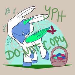 Size: 2565x2565 | Tagged: safe, artist:cadetredshirt, butterfly, pony, animal costume, basket, bunny costume, clothes, commission, costume, easter, easter basket, easter bunny, easter egg, high res, holiday, simple background, solo, ych sketch, your character here