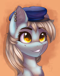 Size: 1635x2048 | Tagged: safe, artist:falafeljake, oc, oc only, earth pony, pony, chest fluff, hat, smiling, solo