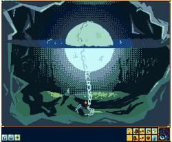 Size: 656x544 | Tagged: safe, artist:dinexistente, princess luna, pony, g4, animated, aseprite, cave, chains, drawthread, female, gif, limited palette, moon, pixel art, solo, underwater