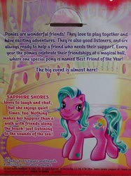 Size: 1728x2308 | Tagged: safe, photographer:elisha, sapphire shores (g3), earth pony, pony, g3, official, backcard, female, mare, pony's foot contains magnet, solo, text