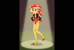 Size: 720x480 | Tagged: safe, artist:sneakybreeze, sunset shimmer, equestria girls, g4, animated, bowtie, clothes, dancing, female, high heels, jacket, legs, leotard, shoes, sound, spotlight, tap dancing, tap shoes, webm