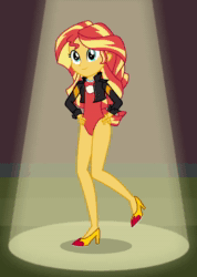 Size: 640x900 | Tagged: safe, artist:sneakybreeze, sunset shimmer, equestria girls, animated, bowtie, clothes, dancing, female, high heels, jacket, legs, leotard, shoes, sound, spotlight, tap dancing, tap shoes, webm