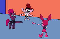 Size: 1642x1088 | Tagged: safe, artist:logan jones, tempest shadow, gem (race), pony, troll (fantasy), unicorn, g4, my little pony: the movie, spoiler:steven universe, 60s spider-man, angry, antagonist, female, mare, meme, pointing, queen barb, spider-man points at spider-man, spinel (steven universe), spoilers for another series, steven universe, steven universe: the movie, trio, trio female, trolls, trolls world tour