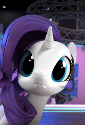 Size: 454x666 | Tagged: safe, screencap, rarity, pony, unicorn, g4, hello pinkie pie, 3d, cropped, cute, dilated pupils, female, headset, looking at you, mare, raribetes, solo