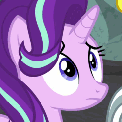 Size: 522x522 | Tagged: safe, screencap, star swirl the bearded, starlight glimmer, pony, unicorn, g4, shadow play, animated, cropped, female, gif, loop, male, mare, reaction image, solo focus, stallion, starlight glimmer is not amused, unamused