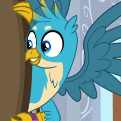 Size: 402x402 | Tagged: safe, screencap, gallus, griffon, a matter of principals, g4, animated, approval, clenched fist, cropped, cute, gallabetes, gif, male, reaction image, solo, spread wings, wings