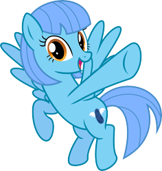 Size: 3431x3627 | Tagged: safe, artist:chainchomp2, oc, oc only, oc:jet stream, pegasus, pony, female, flying, high res, jetblue, looking at you, mare, pointing, ponified, simple background, smiling, transparent background
