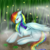 Size: 1000x1000 | Tagged: safe, artist:kinjareta, rainbow dash, pegasus, pony, g4, female, ground, mare, sad, solo, spread wings, wings