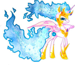 Size: 671x586 | Tagged: safe, artist:mysteriousshine, nightmare star, alicorn, pony, g4, alternate hairstyle, crown, eyelashes, female, frown, hoof shoes, jewelry, mane of fire, mare, peytral, redesign, regalia, simple background, solo, traditional art, transparent background