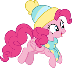 Size: 638x600 | Tagged: safe, artist:cloudy glow, edit, editor:rain sunburst, vector edit, pinkie pie, pegasus, pony, g4, clothes, cute, diapinkes, female, hat, looking at something, mare, open mouth, pegasus pinkie pie, race swap, scarf, simple background, solo, transparent background, vector, winter hat, winter outfit