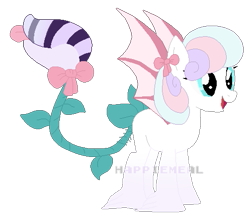 Size: 503x441 | Tagged: safe, artist:happiemeal, oc, oc only, oc:candy, oc:sugar cube, monster pony, original species, piranha plant pony, plant pony, augmented tail, base used, bat wings, bow, hair bow, open mouth, plant, simple background, smiling, tongue out, transparent background, wings
