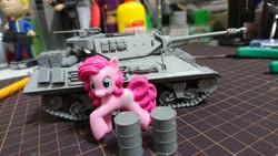 Size: 2048x1152 | Tagged: safe, artist:omegapony16, pinkie pie, earth pony, pony, g4, female, irl, mare, photo, solo, tank (vehicle)