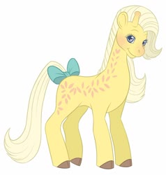 Size: 1280x1343 | Tagged: safe, artist:angelicmissmarie, creamsicle (g1), giraffe, bow, female, pony friends, simple background, solo, tail bow, white background