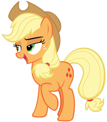 Size: 6057x6916 | Tagged: safe, artist:andoanimalia, applejack, earth pony, pony, g4, honest apple, absurd resolution, cowboy hat, female, freckles, hat, lidded eyes, mare, open mouth, raised hoof, satisfied, sigh, simple background, solo, stetson, transparent background, vector