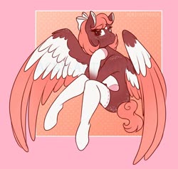 Size: 1600x1524 | Tagged: safe, artist:acry-artwork, oc, oc only, oc:sugar spice, pegasus, anthro, semi-anthro, arm hooves, bow, clothes, female, freckles, socks, solo, wings