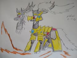 Size: 4096x3072 | Tagged: safe, artist:theironwolf45, oc, oc only, oc:wakai-hito, dragon, hybrid, longma, them's fightin' herds, armor, community related, eastern, imperial, male, solo, stallion, tfh oc, traditional art, warlord