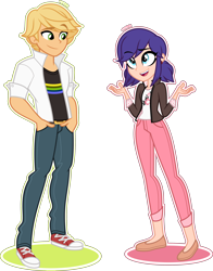 Size: 3138x4000 | Tagged: safe, artist:orin331, equestria girls, g4, adrien agreste, blonde, clothes, crossover, duo, duo male and female, equestria girls-ified, female, high res, male, marinette dupain-cheng, miraculous ladybug, simple background, transparent background, vector