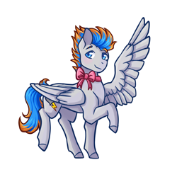 Size: 1562x1563 | Tagged: safe, artist:flaming-trash-can, oc, oc only, oc:thunder heart, pegasus, pony, bow, colored hooves, eyebrows, male, pegasus oc, raised hoof, solo, stallion
