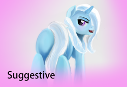 Size: 1280x874 | Tagged: safe, artist:nihaicreeper, trixie, pony, unicorn, derpibooru, g4, back, blushing, butt, female, looking at you, looking back, mare, meta, pink, plot, solo, spoiler tag, spoilered image joke