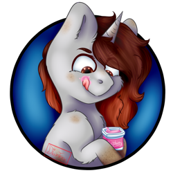 Size: 894x894 | Tagged: safe, artist:diantrex, oc, oc only, oc:shruggy, pony, unicorn, simple background, snack time, solo, transparent background, yogurt