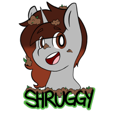 Size: 2500x2500 | Tagged: safe, artist:galaxysquid, oc, oc only, oc:shruggy, pony, unicorn, badge, bust, high res, simple background, solo, transparent background