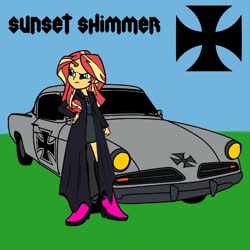 Size: 768x768 | Tagged: safe, artist:thatradhedgehog, sunset shimmer, equestria girls, g4, badass, car, clothes, iron cross, studebaker, trenchcoat