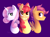 Size: 3000x2213 | Tagged: safe, artist:solareflares, apple bloom, scootaloo, sweetie belle, earth pony, pegasus, pony, unicorn, g4, cutie mark, cutie mark crusaders, high res, looking at you, purple background, simple background, trio