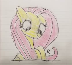 Size: 1960x2183 | Tagged: safe, artist:joeydr, fluttershy, pegasus, pony, g4, female, lined paper, mare, signature, simple background, solo, traditional art