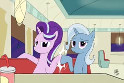 Size: 1024x683 | Tagged: safe, artist:addelum, starlight glimmer, trixie, g4, the saddle row review, female, interview, mare
