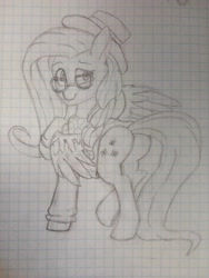 Size: 3120x4160 | Tagged: safe, artist:devyatyi9, fluttershy, pegasus, pony, g4, clothes, female, graph paper, hipstershy, mare, photo, solo, traditional art