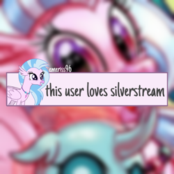 Size: 600x600 | Tagged: safe, artist:whitediamonds, edit, ocellus, silverstream, changedling, changeling, classical hippogriff, hippogriff, g4, cute, diastreamies, female, folded wings, grin, looking at you, offscreen character, open mouth, smiling, smiling at you, spread wings, user box, wings