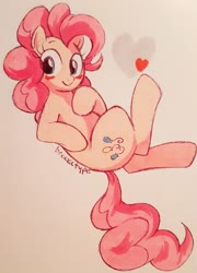 Size: 2592x3604 | Tagged: safe, artist:breezietype, pinkie pie, earth pony, pony, g4, blushing, cute, diapinkes, female, heart, high res, mare, solo, traditional art
