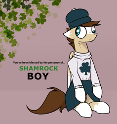Size: 3600x3796 | Tagged: safe, artist:fenixdust, oc, oc only, oc:skittle, pegasus, pony, clothes, derp, high res, holiday, poo brain, saint patrick's day, shamrock