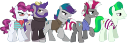 Size: 1119x384 | Tagged: safe, artist:dragonchaser123, blow dry, comb over, neon brush, quick trim, the unconditioner, earth pony, pony, g4, power ponies (episode), barbershop squad, butt, henchmen, male, plot, simple background, stallion, transparent background