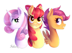 Size: 3000x2213 | Tagged: safe, artist:solareflares, apple bloom, scootaloo, sweetie belle, earth pony, pegasus, pony, unicorn, g4, growing up is hard to do, bust, cutie mark crusaders, ear fluff, female, high res, mare, older, older apple bloom, older cmc, older scootaloo, older sweetie belle, portrait, profile, simple background, smiling, transparent background