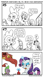 Size: 1320x2309 | Tagged: safe, artist:pony-berserker, basil, rarity, spike, sweetie belle, dragon, pony, unicorn, pony-berserker's twitter sketches, g4, alcohol, breaking the fourth wall, comic, derp, empty eyes, female, filly, karma, magic, male, milk, monochrome, payback's a bitch, pun, ship:sparity, shipping, shipping denied, simple background, sketch, speech bubble, straight, talking to viewer, telekinesis, the cmc's cutie marks, this will end in pain, this will end in tears, white background, wine, winged spike, wings