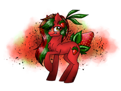 Size: 2048x1536 | Tagged: safe, artist:melonseed11, oc, oc only, original species, pony, female, food, mare, simple background, solo, strawberry, transparent background
