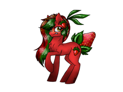 Size: 2048x1536 | Tagged: safe, artist:melonseed11, oc, oc only, original species, pony, female, food, mare, simple background, solo, strawberry, strawberry pony, transparent background