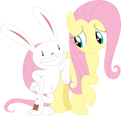 Size: 3541x3407 | Tagged: safe, artist:porygon2z, fluttershy, pegasus, pony, rabbit, g4, animal, crossover, high res, max (sam and max), sam and max, simple background, transparent background