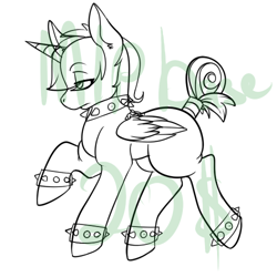 Size: 500x500 | Tagged: safe, artist:-censored-, oc, oc only, alicorn, pony, alicorn oc, base, choker, horn, lineart, obtrusive watermark, pay to use, raised hoof, solo, spiked choker, spiked wristband, tail wrap, watermark, wristband