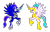 Size: 1144x740 | Tagged: safe, artist:larsurus, editor:cocoa bittersweet, princess celestia, princess luna, alicorn, pony, g4, angry, armor, cutie mark, ethereal mane, female, flying, horn, manepxls, mare, pixel art, profile, pxls.space, simple background, starry mane, stars, transparent background, vector, warrior, warrior celestia, warrior luna, wings