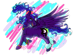Size: 1024x768 | Tagged: safe, artist:tory-the-fuzzball, princess luna, pony, between dark and dawn, g4, 80s princess luna, abstract background, alternate hairstyle, dancing, eyes closed, female, jewelry, signature, simple background, smiling, solo, transparent background