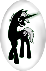 Size: 1024x1558 | Tagged: safe, artist:tunrae, oc, oc only, pony, unicorn, edgelord, grin, horn, human skull, long horn, male, sharp teeth, simple background, smiling, solo, teeth, transparent background