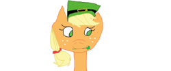 Size: 1296x540 | Tagged: safe, artist:1126jewel5, applejack, earth pony, pony, g4, bust, clover, cute, female, freckles, hat, holiday, jackabetes, leprechaun hat, looking away, looking down, mouth hold, saint patrick's day, shamrock, simple background, solo, white background