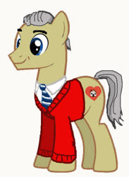 Size: 429x585 | Tagged: safe, artist:andrewtodaro, oc, oc only, oc:mister neighbors, earth pony, pony, clothes, male, mister rogers, necktie, shirt, simple background, smiling, solo, stallion, sweater, white background
