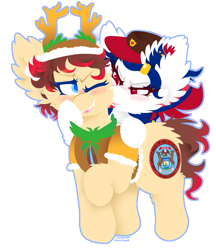 Size: 689x799 | Tagged: safe, artist:vanillaswirl6, oc, oc:michigan, oc:wisconsin, pony, vanillaswirl6's state ponies, antlers, cheek fluff, clothes, duo, female, hat, male, simple background, straight, transparent background, vest