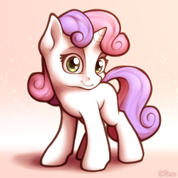 Size: 2000x2000 | Tagged: safe, artist:ohemo, sweetie belle, pony, unicorn, g4, blank flank, cute, diasweetes, digital art, female, filly, foal, high res, horn, looking at you, mare, smiling, smiling at you, solo
