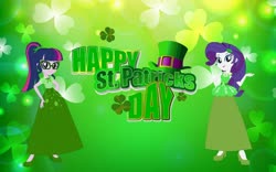 Size: 1024x640 | Tagged: safe, artist:cartoonmasterv3, rarity, sci-twi, twilight sparkle, human, equestria girls, g4, clothes, holiday, humanized, long skirt, saint patrick's day, skirt