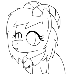Size: 500x500 | Tagged: safe, artist:symphonydawn3, oc, oc only, oc:jackie spectre, demon, demon pony, original species, pony, demon horns, female, formal dress, horns, lineart, mare, simple background, solo, white background, wip